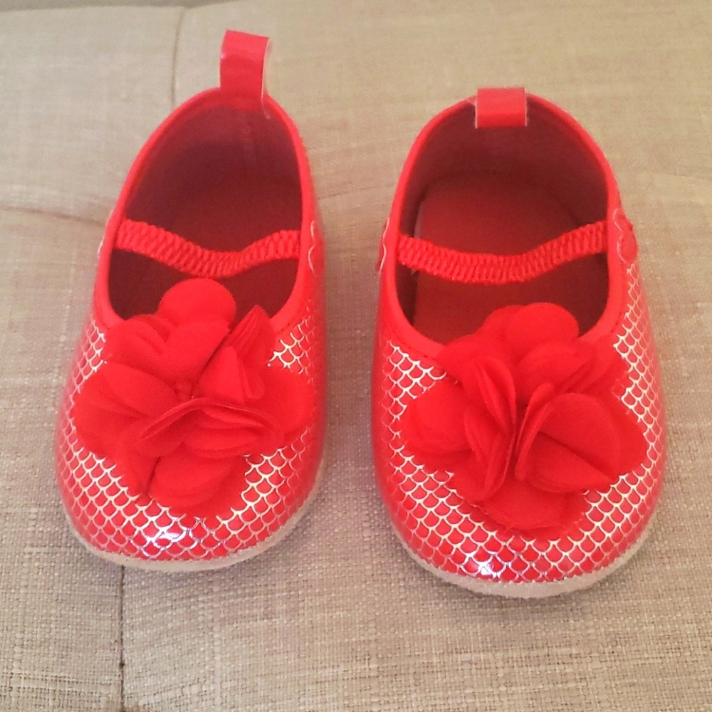 Red & Silver Infant Soft-bottom- Size 6-12 months